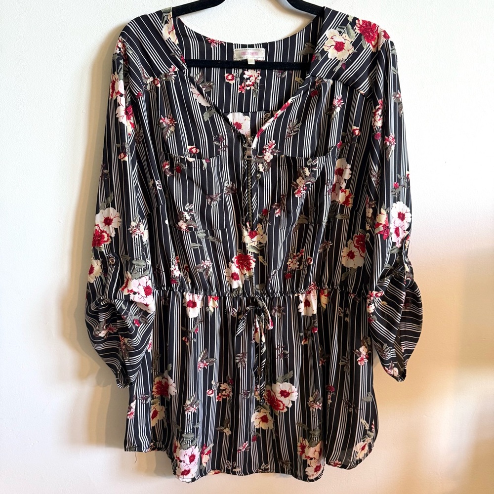 Stella Tweed Striped Floral Tunic Top